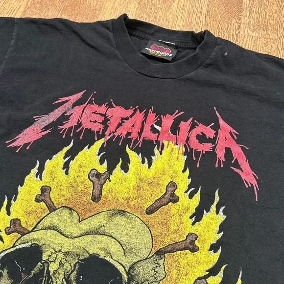 Vintage 90s Metallica Pushead Flaming Skull Heart Artimonde T Shirt Mens XL - Picture 4 of 16